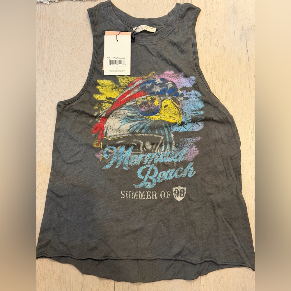 Spell Eagle Island  Graphic Tank Top - Gray & Multicolor Eagle Design - BNWT XS
